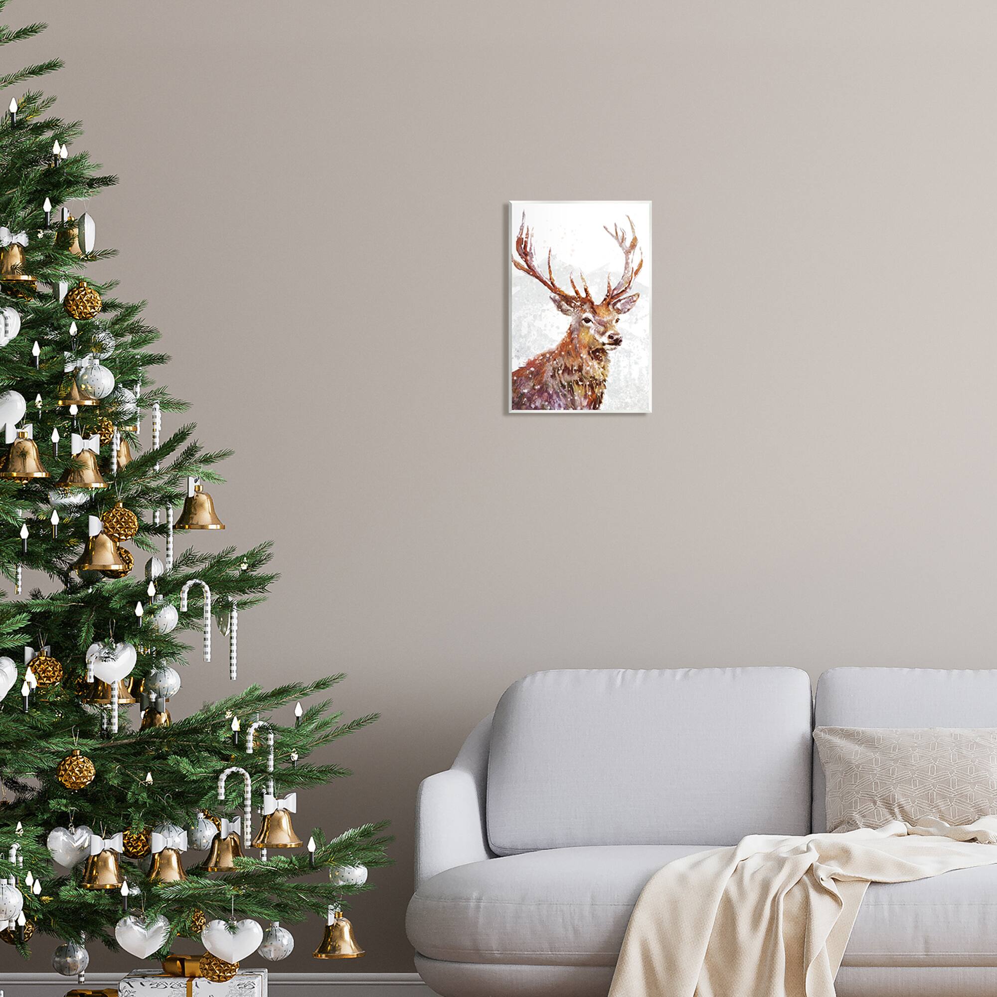 Stupell Industries Winter Deer Mountain Snowfall Wall Plaque Art